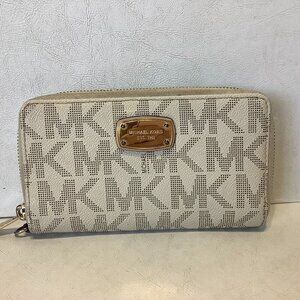 Michael Kors Jet Set Zip Wristlet Wallet Signature White 7" x 4" NO STRAP